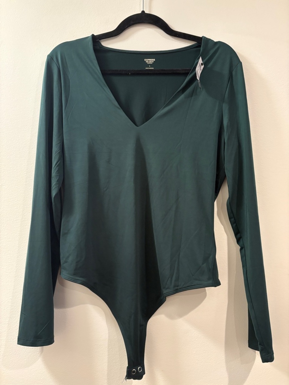Express | Deep Teal‎ V-Neck Long Sleeve Thong Bodysuit